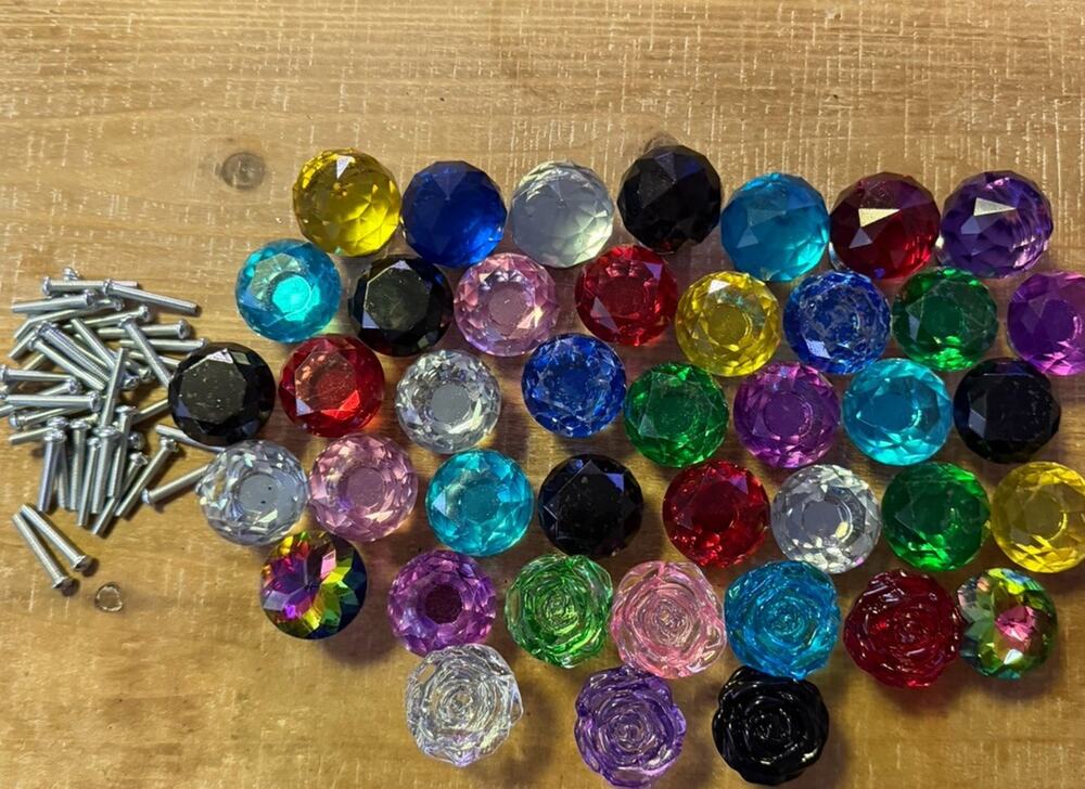 Large Lot Mixed Door Cabinet Knobs Multi-Faceted Round, Rose Crystal Design